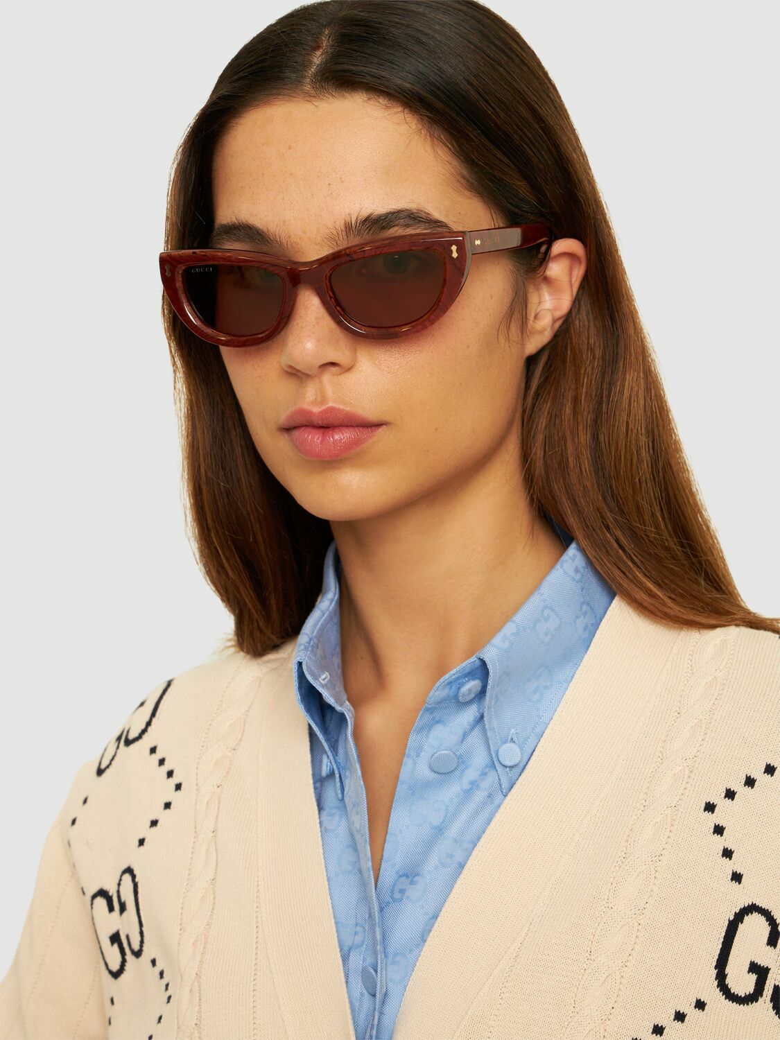 Model wearing Gucci sunglasses
