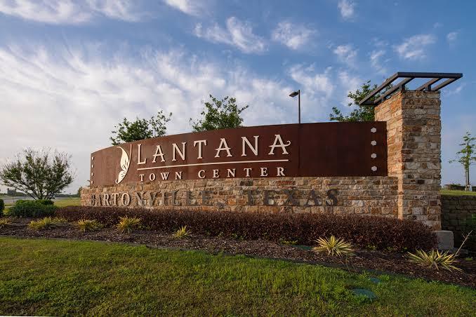Lantana Town Center stone and steel entrance sign