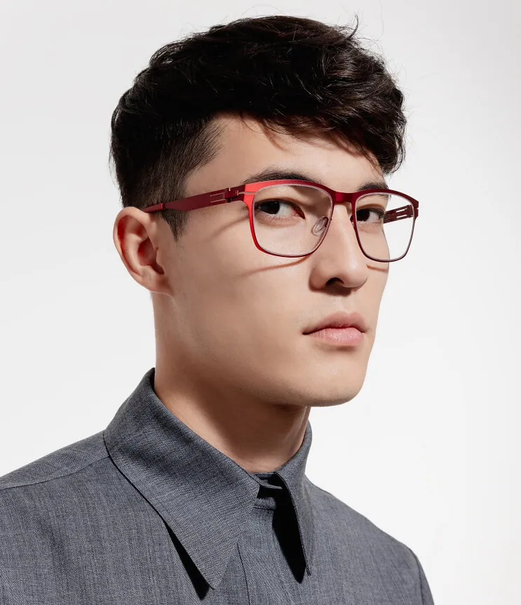 Man wearing red OVVO titanium eyeglasses
